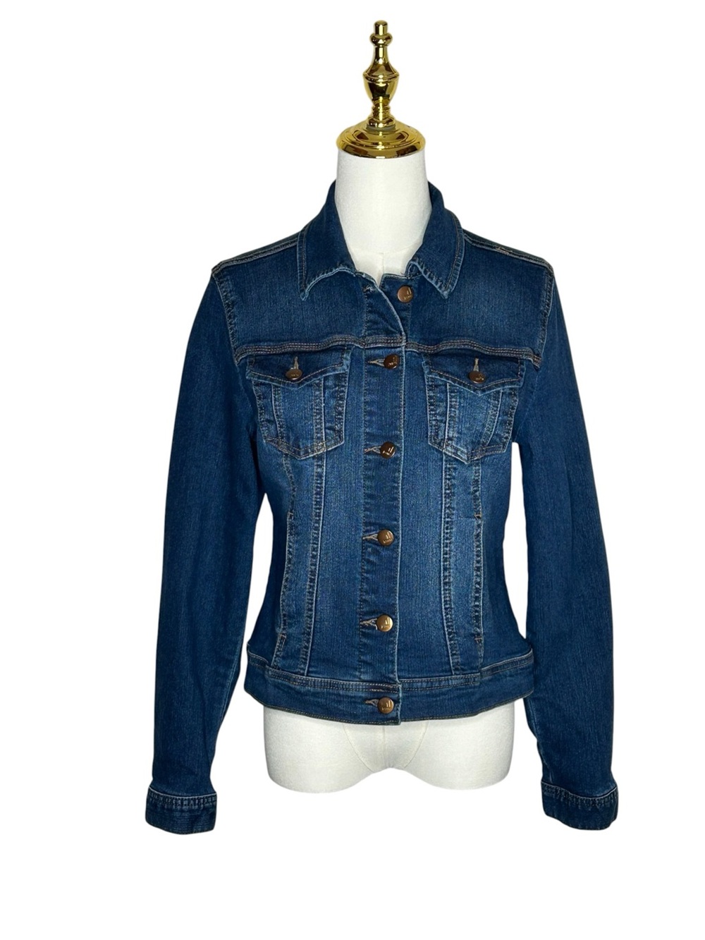 d. jeans Women's Fitted Trucker Dark Blue Denim Jacket Sz M Classic Americana